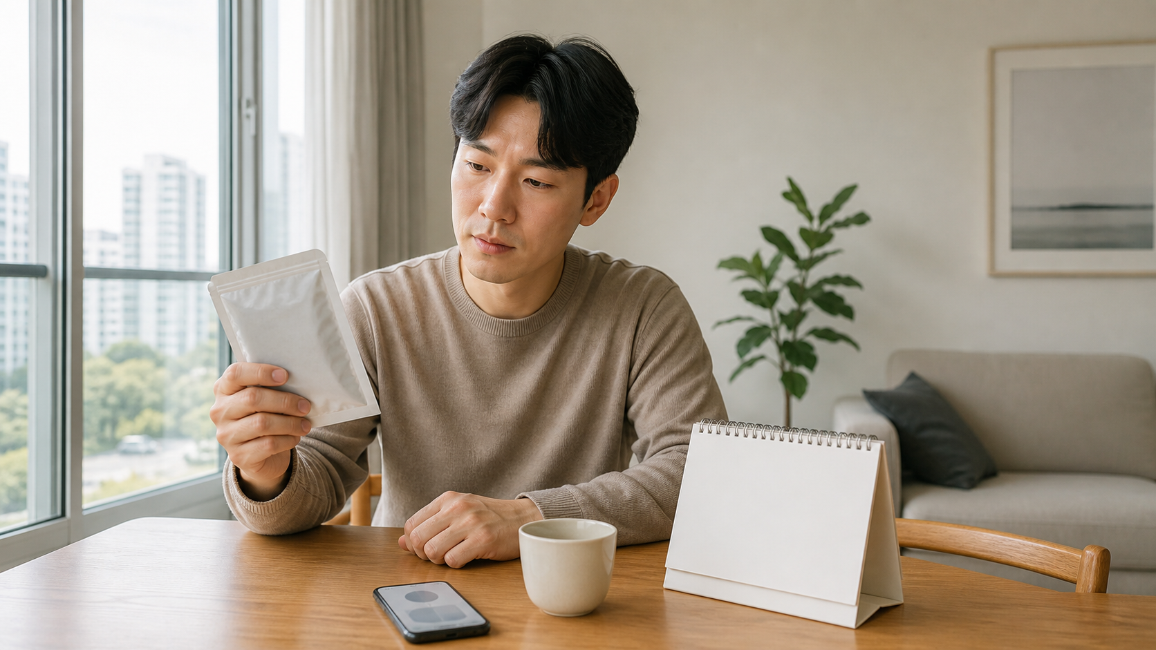 동탄 생활권의 집에서 첩약 건강보험 대상 여부를 확인하는 교육용 가상 성인