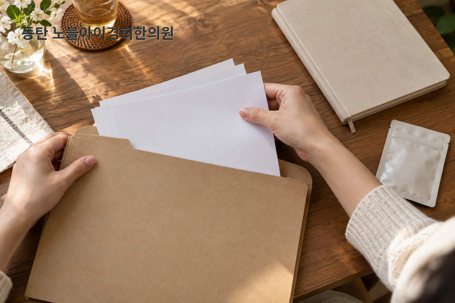 월경 날짜와 식사·운동 변화, 복용 정보를 빈 종이 한 장으로 준비하는 교육용 정물